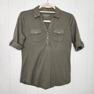 Croft & Barrow Hunter Green V Neck Size Small Top Shirt Casual